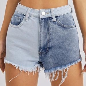 Half dark blue and light blue Jean shorts!